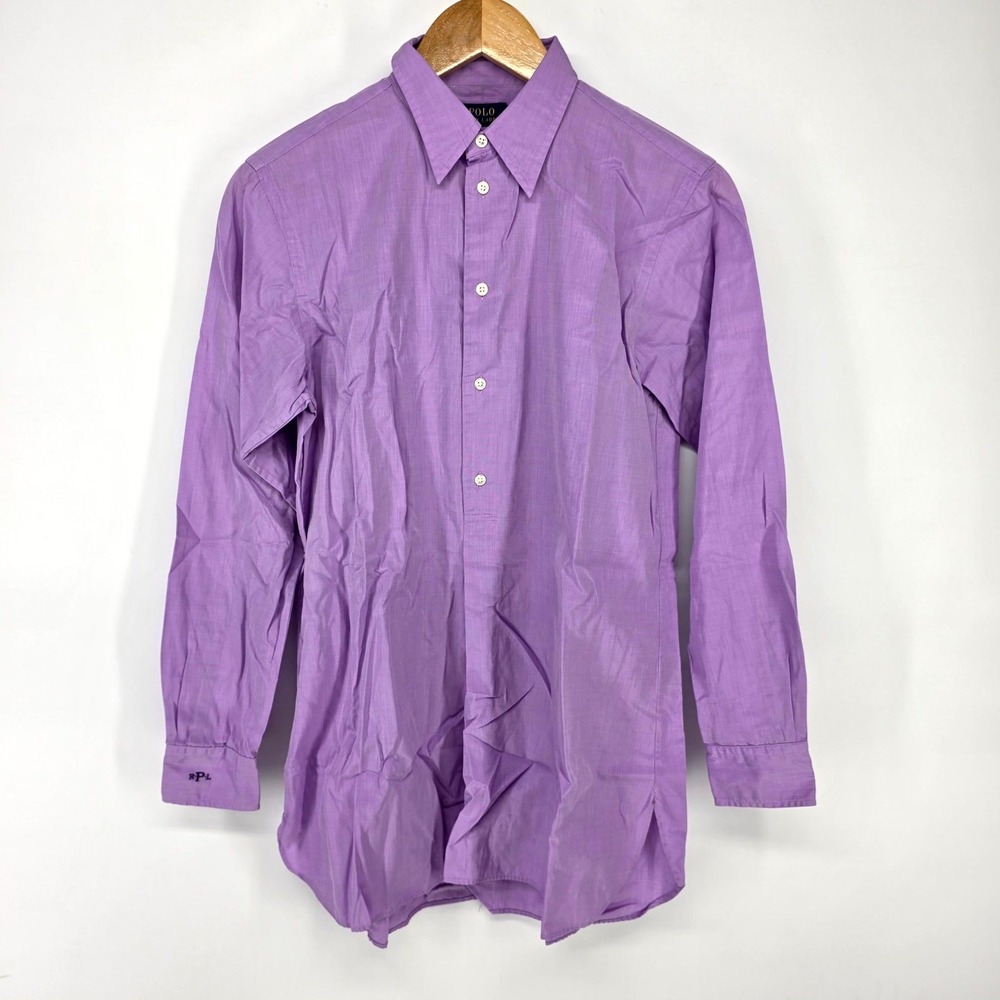 Polo Ralph Lauren Button Down Shirt Womens 2 Purple Long Sleeve Monogram 8820